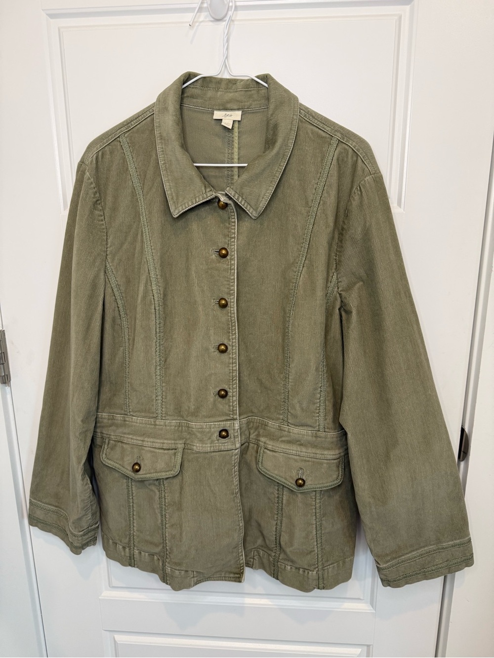 J Jill Women Size LT Large Tall Sage Green Corduroy Blazer Metal Buttons Jacket